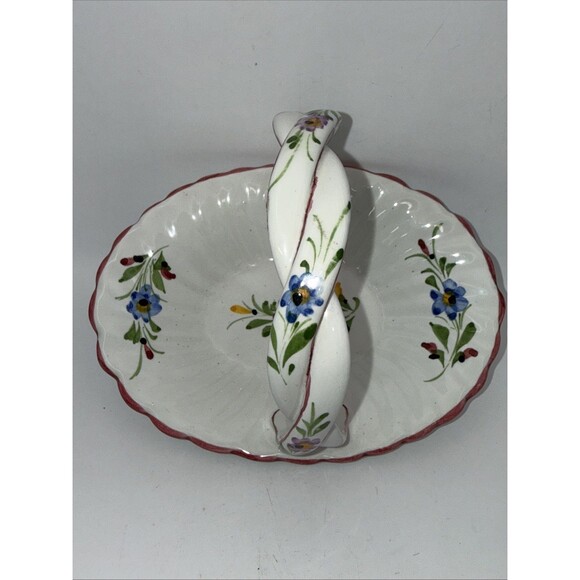 Hand Painted Portugal Pottery Basket with Braided Handle-Signed - Picture 5 of 7